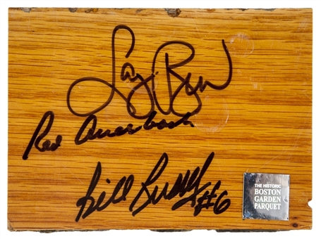 Larry Bird ,Bill Russell, and Red Auerbach Signed Boston Garden Floor Piece (PSA LOA)